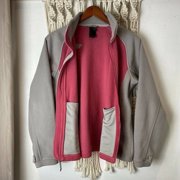 The North Face Jacket MED L Fleece Grey Pink Full Zip Unlined Camping Hiking - Picture 6 of 12